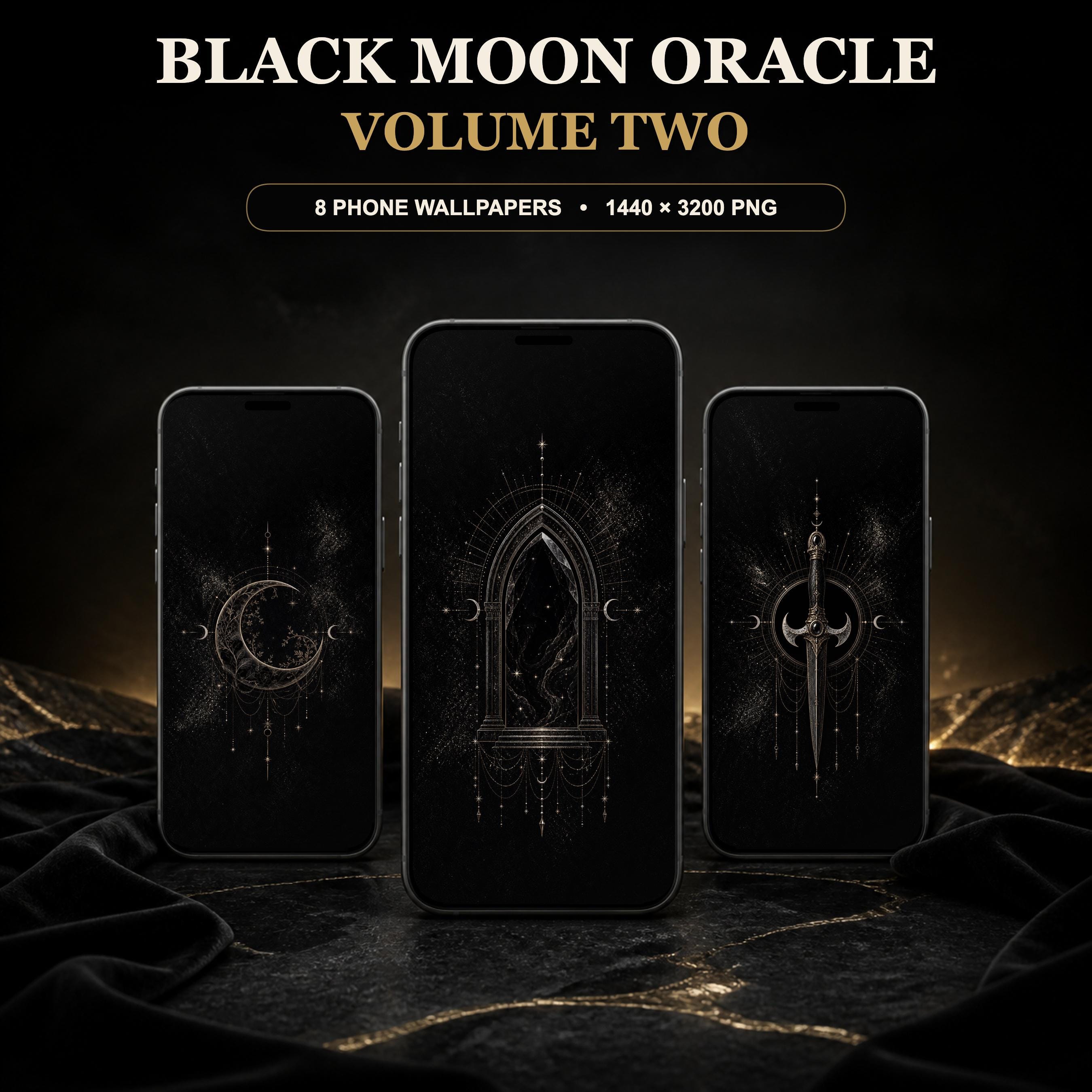 Black Moon Oracle Volume Two gothic phone wallpaper pack with three real black and gold designs